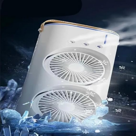 Portable Mini Double Fan Air Cooler with Mist Humidifier and LED Lighting